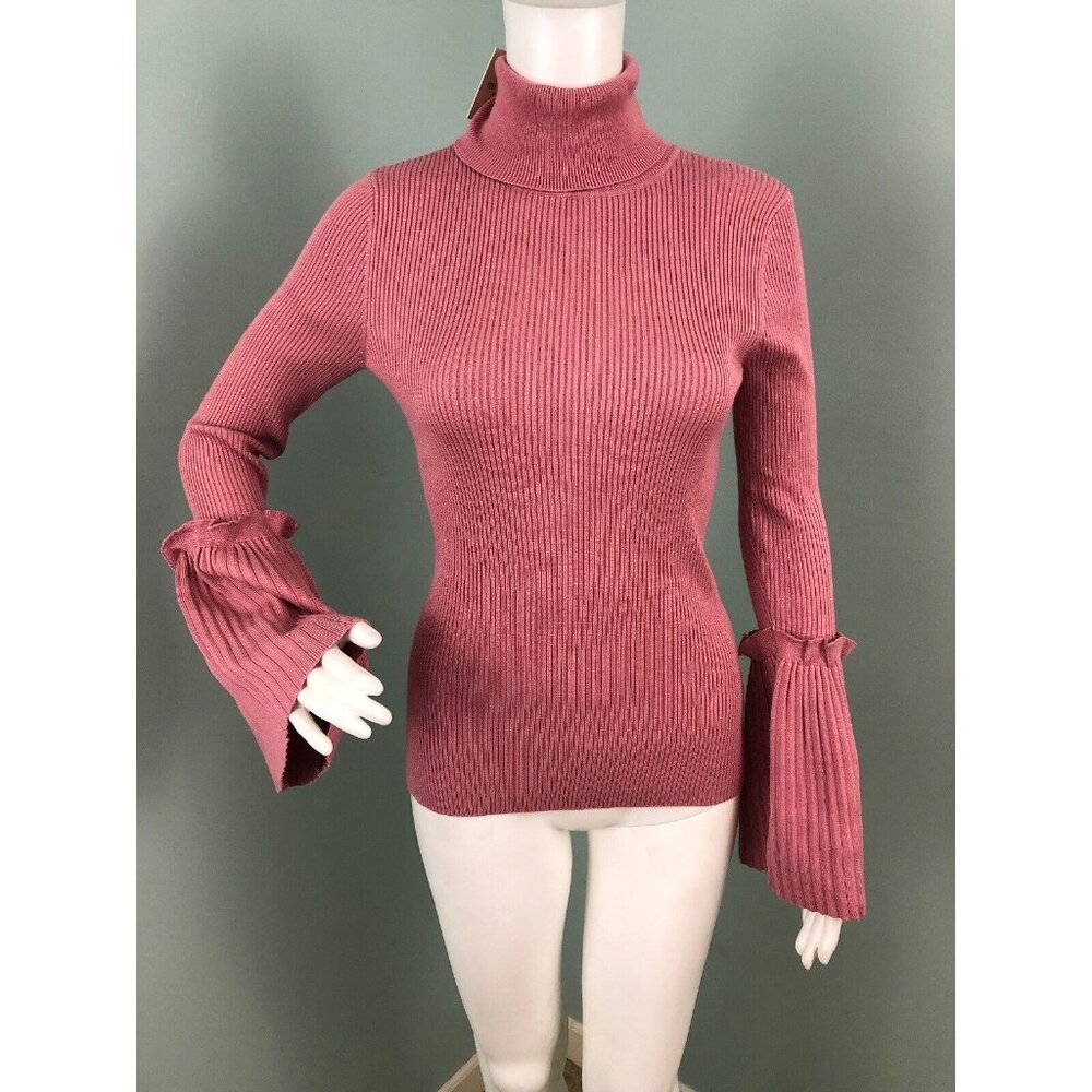 NWT Women's Free Generation Rose Ribbed Belle Sleeve Turtleneck Sweater Medium